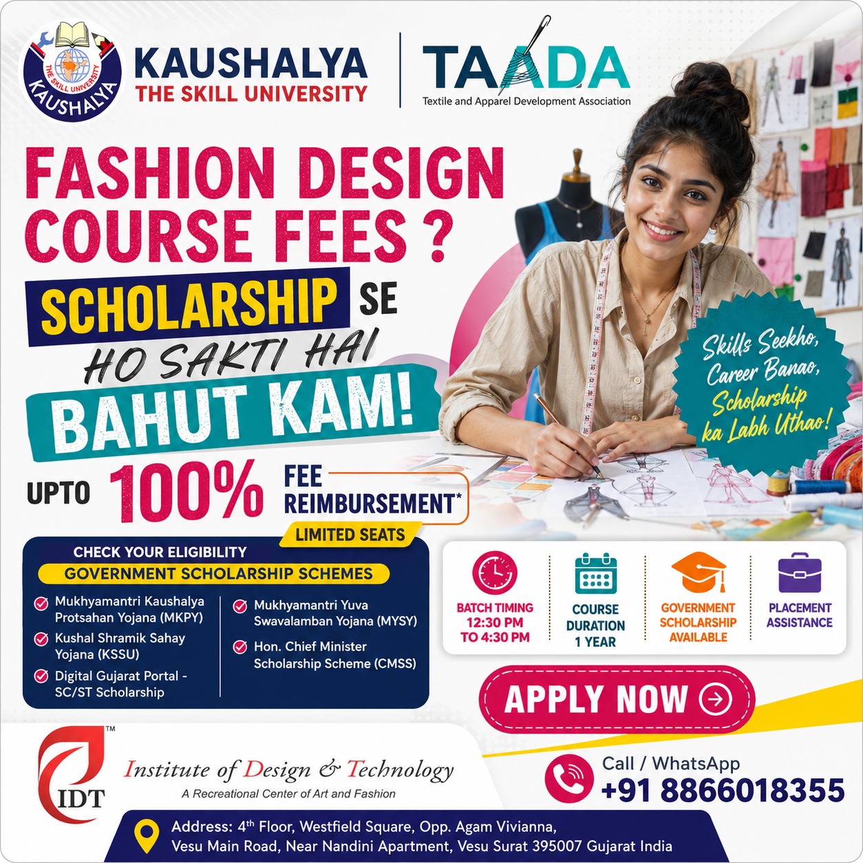 Kaushalya and TAADA fashion design scholarship poster